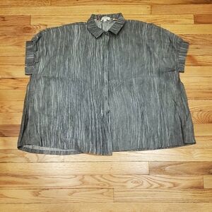 Umgee Oversized Gray Striped Button-Up Shirt